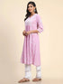 Noor Hand Embroidered Chikankari Long A-Line Kurti for Women- Lavender